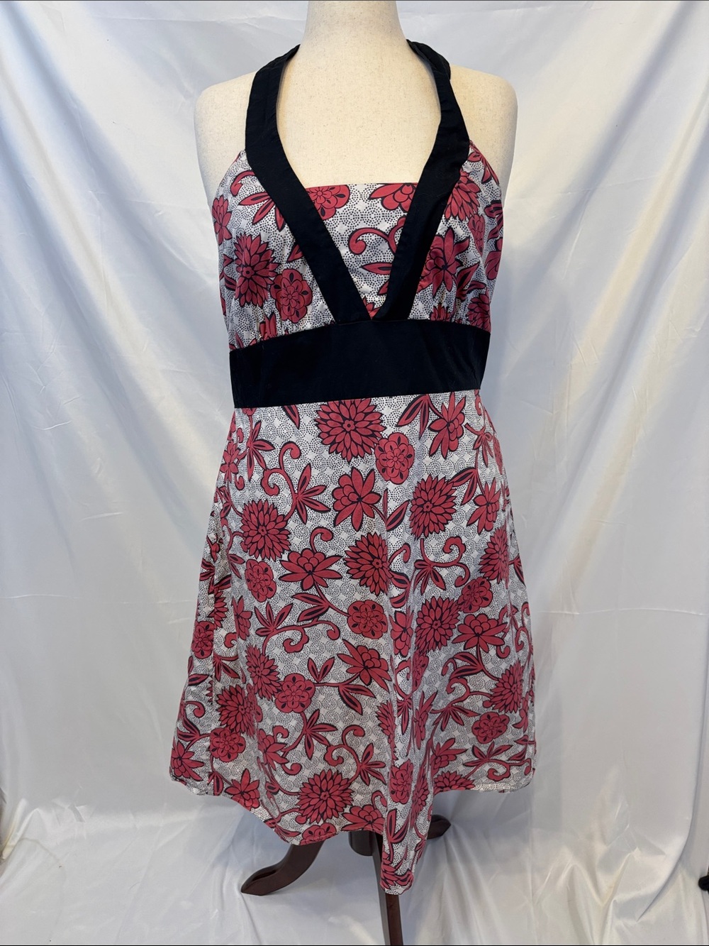 Torrid Retro Chic Pink Floral & Polka Dot Halter Sweetheart Swing Dress Plus